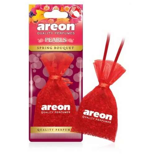 Areon Pearls Frühlingsbouquet Auto-Lufterfrischer, roter Netzbeutel mit Perlen, langanhaltender Duft