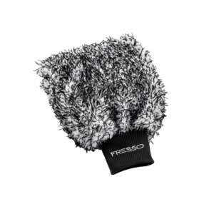 Fresso Cody Wash Mitt microfiber car wash glove, black and white, angled view - Fresso