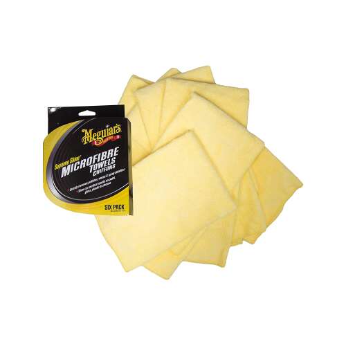 Meguiar's Supreme Shine Prosoape din Microfibră, 6 bucăți, șervețele din microfibră galbene pentru detailing auto, curățare și lustruire