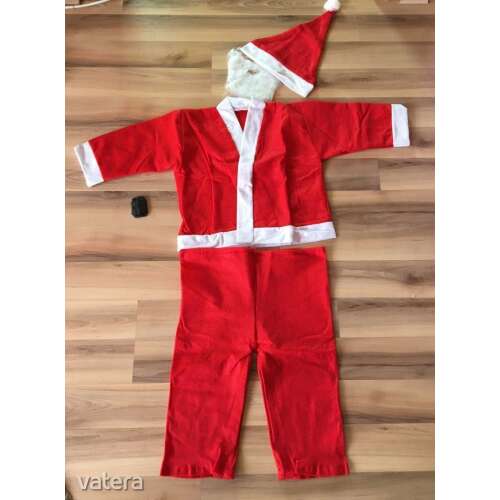 10-13 éves Télapó jelmez, 5 részes szett, sapka, szakáll, kabát, nadrág és öv