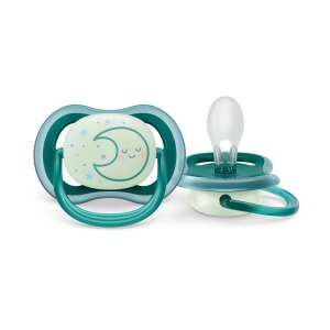 Philips Avent Ultra Air Nighttime glow-in-the-dark pacifier for babies 6-18 months, green color with moon and stars design - Babies & Toddler