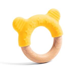 Djeco Bébirágóka - BabyChew rágóka, sárga szilikon és fa gyűrűvel, csecsemőknek - Baba fogápolás