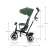 Kinderkraft Aston Mystic Green Tricycle, side view, green and black, with canopy and parent push handle, showing dimensions