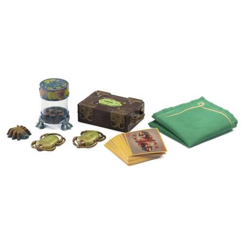Djeco Malicious Magus Magic Set with 20 tricks, including a chest, cards, a scarf, a jar, and other props