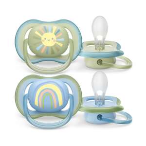 Philips Avent Ultra Air pacifier, 2 pack, 0-6 months, boy, rainbow and sun design - Feeding