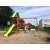 Woodlit Sunnydale wooden playground with slide, swings, and picnic table, green and brown