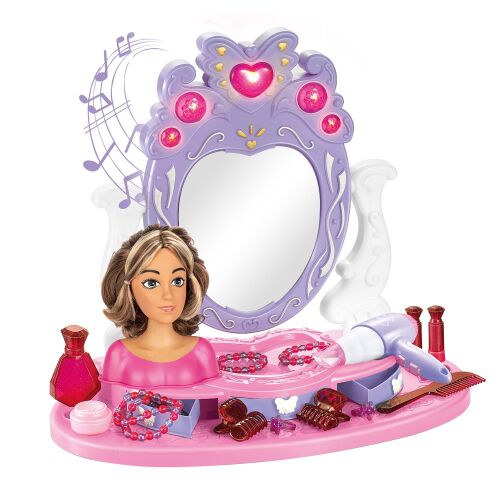 Timeless Tools Babafej Sminkasztal playset with doll head, vanity, and accessories