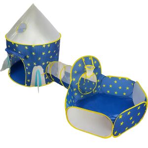 Játszósátor 3-in-1 play tent with tunnel and basketball hoop, blue with star pattern - Play Tent & Tunnel