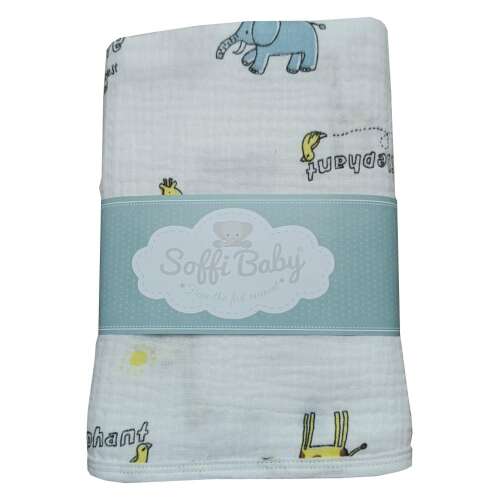 Soffi Baby muszlin takaró elefánt és zsiráf mintával, 70x90cm
