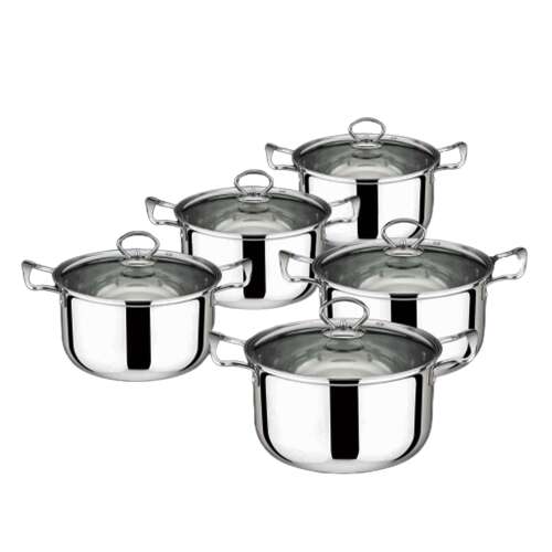 Victor 10 darabos rozsdamentes acél edénykészlet üveg fedőkkel