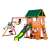 Woodlit Somerset backyard playset with slide, swings, and picnic table, brown and green