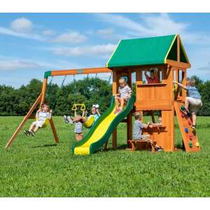 Woodlit Somerset garden playground with slide, 3 swings and picnic table #brown-green