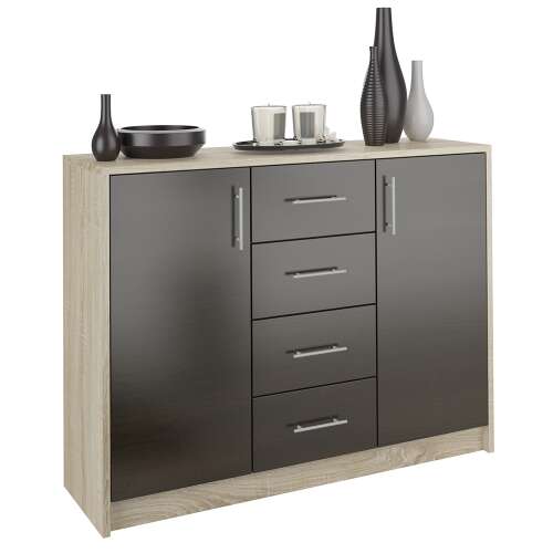 Modern U1 Komód sonoma és wenge színben. Stílusos komód fiókokkal és ajtókkal a nappali vagy hálószoba tárolására.