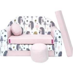 Nyitható mini kanapé gyerekeknek + ajándék puffal sünfélék #pink