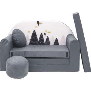 Nyitható mini kanapé gyerekeknek, hegy mintával, szürke + ajándék puffal  32830934 Bababútorok