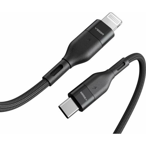 Cablu de date Veger CL01, Type-C, Lightning, Fast Charge, Negru