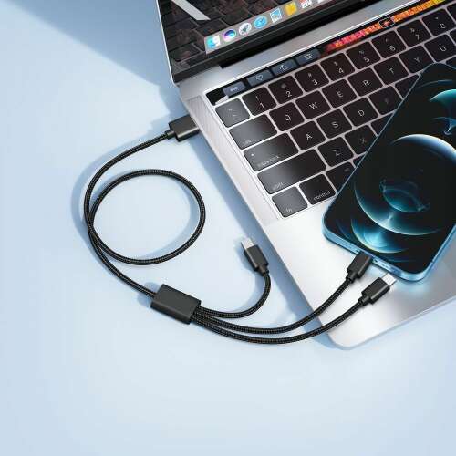 VEGER kábel 3 az 1-ben USB A - Type-C + Apple Lightning 8-tű + Micro 2A V303 1,2m fekete