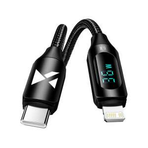 Wozinsky WUCLC1 USB-C - Lightning kábel LED kijelzővel, 36W, 1m, fekete - Adatkábel