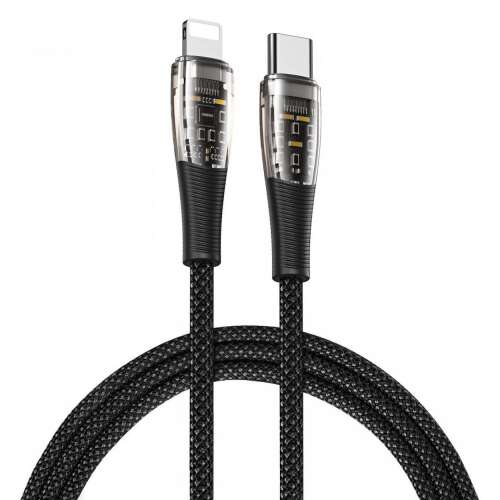 Duzzona A5 20W USB C-ről Lightning kábel, átlátszó kialakítás, fekete fonott kábel