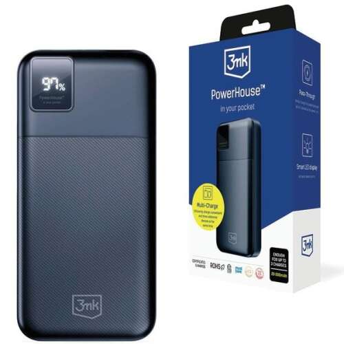 3mk PowerHouse 20000 mAh power bank, black, front view
