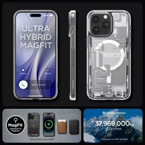 Koláž puzdra Spigen Ultra Hybrid MagFit iPhone 15 Pro zobrazujúca funkcie a kompatibilitu - Spigen