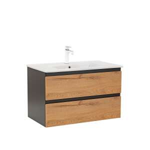 Leziter Vario Forte 80 Waschtischunterschrank mit Waschbecken Anthrazit-Eiche - Leziter Badezimmerschrank