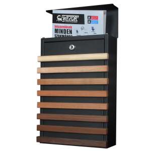 Black mailbox with wooden cover, modern design, suitable for outdoor use - Decoration