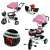 Pepita Little One trike with pink canopy, parent handle, basket and bell, close-up details