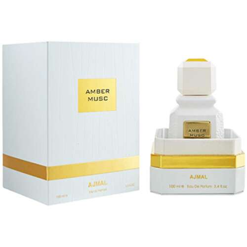 Ajmal Amber Musk Eau de Parfum 100ml, fehér üveg arany díszítéssel, női parfüm - Ajmal