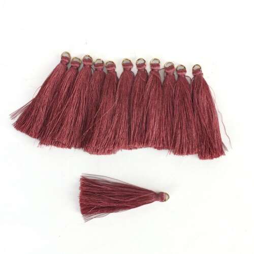 12 pack of maroon tassels, 6cm long, with gold rings