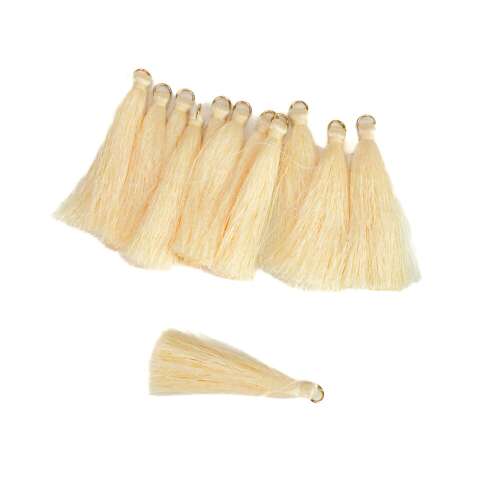 12 pack of cream colored tassels, 6cm long, with gold rings