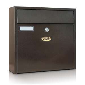 Brown metal mailbox with a nameplate and a lock, made by Grezdor - Nonbrand Mailbox