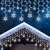 LED snowflake light curtain, 224 cold white LEDs, 3 x 0.75 meters, IP44 waterproof, hanging on a roof