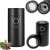 Adler AD4446BG coffee grinder, black, collage, front view, open lid, inside view