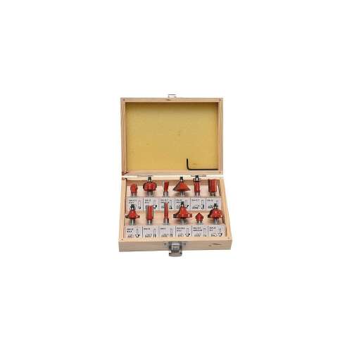 Strend Pro 12-piece 8mm shank router bit set in wooden case