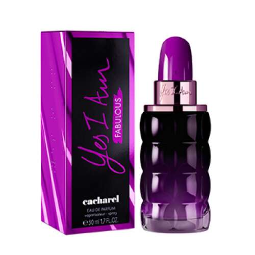 Cacharel Yes I Am Fabulous parfüm, 50 ml, teszter, lila üveg rózsaszín kupak, fehér háttér - Cacharel
