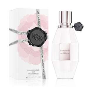 Viktor & Rolf Flowerbomb Dew Eau de Parfum 100ml, sticlă albă cu capac negru și etichetă, lângă cutie - Parfum pentru femei