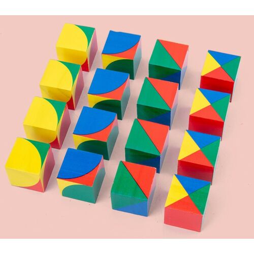 Mini-Mester fa építőkockák, 16 darabos készlet, geometriai formák