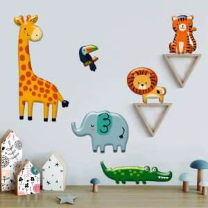 Marko Falidekor 3D szafari falmatricák, zsiráf, oroszlán, elefánt, tigris, tukan és krokodil a falon - Marko