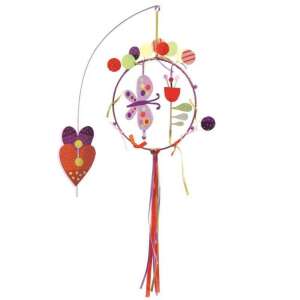 Djeco Little Big Room Хващач на сънища Пеперуди, цветен мобил с пеперуди, сърце и цветя - Висулка за детска стая
