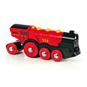 Brio Mighty Red Action Locomotivă, tren de jucărie din lemn roșu cu detalii negre, de la 3 ani - Brio Tren, element feroviar, autostradă