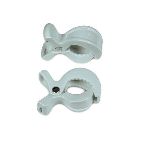 2 pack of mint green stroller clips for attaching toys, blankets, and other accessories to strollers and car seats