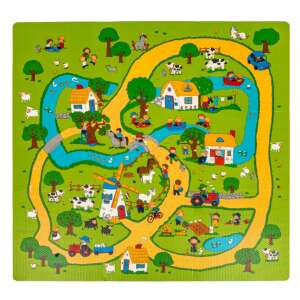 Saltea puzzle Farm Track, 9 piese puzzle din spumă pentru copii, învață, joacă, construiește, saltea imprimată prin transfer termic, scenă de fermă cu animale, case, moară de vânt, tractor, mașini, copii - Puzzle 3D & Puzzle cu burete