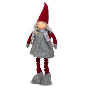 Red and grey Christmas gnome with a long nose and a red hat, standing on a white background - Nonbrand Christmas Decoration