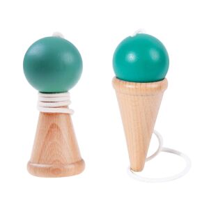 Ice cream shaped skill ball game, green and natural wood - Ramiz