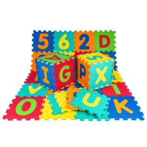 Színes 36 darabos habszivacs játszószőnyeg számokkal és betűkkel 32 cm x 32 cm x 1 cm-es kockákból 83203756 Szivacs puzzle