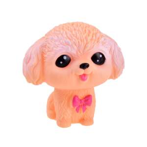 Squeaky rubber puppy toy, orange with pink bow, part of a set of 6 - Ramiz