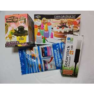 Why Not? termékcsomag 15, különféle termékek, köztük egy csokoládé szökőkút, sütemény díszítő eszközök, vákuum táskák és egy napenergia pálca - Ajándék kütyü