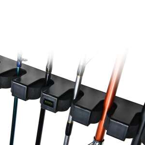 Fishing rod wall mount holder, 6 rod capacity, black, holds fishing rods securely - Rod Rest Head