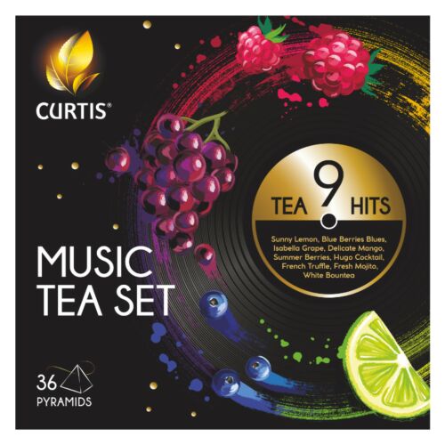 Curtis Music Tea  Set piramis filteres tea válogatás 9 ízzel, 63,2 g, BBD: 14/11/2025
